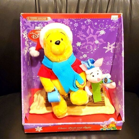 VINTAGE Winter Pooh & Piglet Musical Plush - Picture 1 of 7